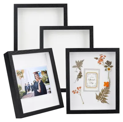 Schattenbox-Set 4er-Pack, 27,2 x 22,2 x 4,4 cm, Holzrahmen, schwarz