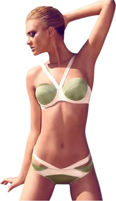 Zdjęcie produktu dla Strój kąpielowy zielony paski kostium dwuczęściowy na basen plażę bikini Strój kąpielowy zielony paski kostium dwuczęściowy na basen plażę bikini M