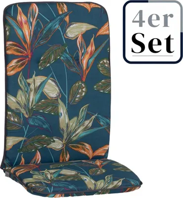 Produktbild von 4er Set Hochlehner Auflage Enschede, Motiv - Blätter, blau, 114x47x5cm