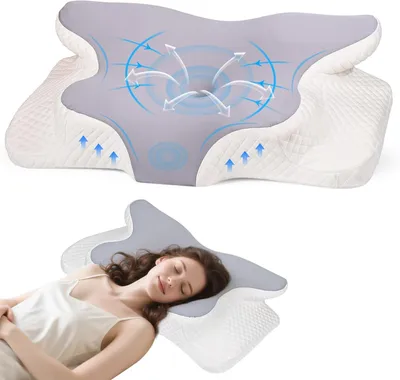 Produktbild von Nackenkissen Ergonomisches Nackenkissen mit zwei Höhen, 9 cm und 12 cm, Memory-Schaum, abnehmbarer, waschbarer Bezug