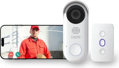 Immagine prodotto di Calex Smart Security Video Doorbell, telecamera 2K con controllo tramite app, visione notturna, audio a 2 vie, rilevamento del movimento, archiviazione cloud e SD, impermeabile, con suoneria, bianco