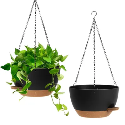 Productafbeelding van Zelfwaterende bloemenbak, set van 2, 25 cm, zwart/bruin, voor binnen- en buitengebruik