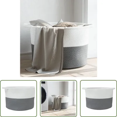 Image de The Living Store Panier à linge Gris et blanc Ø55x36 cm Coton