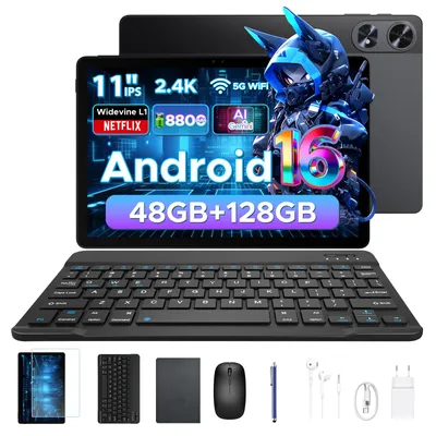 Productafbeelding van AORLYM P11 PRO, 48 (8+40) GB + 128 GB, tablet van 11 inch, Android 16, 8800 mAh, met toetsenbord/muis/stylus/hoesje, 5G WiFi, Gemini AI, 3,5 mm hoofdtelefoonpoort