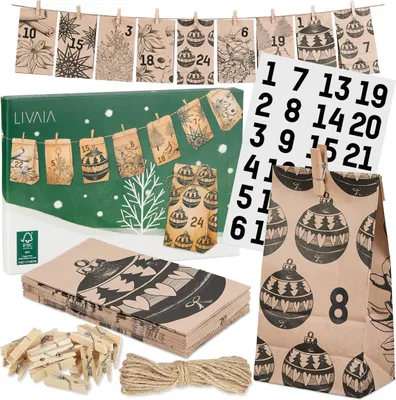 Produktbild von Adventskalender Zum Befüllen  2022 Adventskalender Zum Selbstbefüllen - Braun Mit Schwarzen Motiven