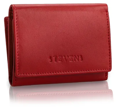 Zdjęcie produktu dla STEVENS portfel damski skóra naturalna czerwony RFID 11,5x9,5 cm