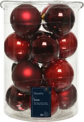 Produktbild von Set aus 16 Christbaumkugeln 8cm aus Glas Rot glänzend matt