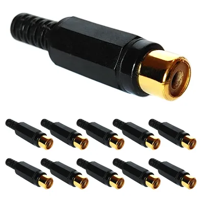 Produktbild von 10x Cinch Buchse Schwarz vergoldet zum Löten Knickschutz Audio Kupplung Stecker