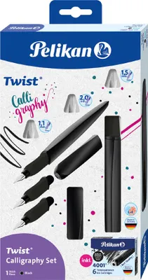 Zdjęcie produktu dla Pelikan 300010124 Pelikan Twist® Calligraphy Set Patronenfüller schwarz 1,1mm, 1,5mm, 2,0mm