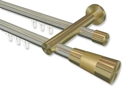 Produktbild von Interdeco Innenlaufstange, Gardinenstange mit Innenlauf Edelstahl-Optik / Messing-Optik Modell Platon Tanara, 20 mm Ø 2-läufig, 220 cm