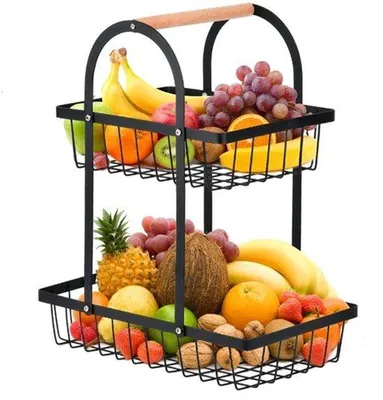Produktbild von 2-lagiger Obstkorb - Abnehmbarer Metall-Obsthalter, Aufbewahrungsregal für Snacks und Gemüse auf der Theke