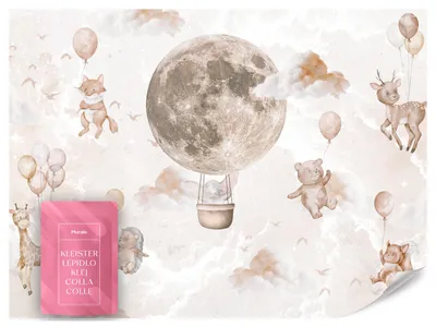 Produktbild von Fototapete für Jungen und Mädchen TIERE mit Ballons Wolken Mond 400x280 Wandtapete für Kinderzimmer