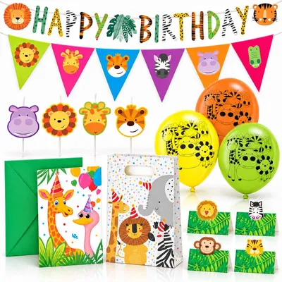 Produktbild von Partyset Dschungel Geburtstagsdeko Deko Kindergeburtstag Dekoration Safari Tiere