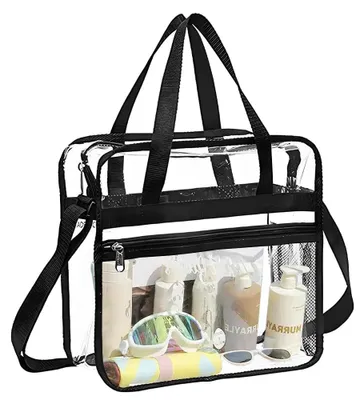 Image de Sac transparent de transport – Fabriqué en PVC approuvé pour les stades – Idéal pour le travail, les événements sportifs et les concerts – Dimensions : 30 x 30 x 15 cm