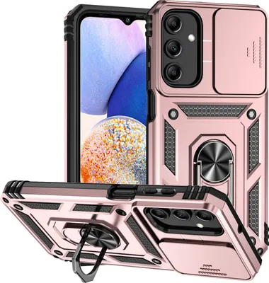 Image de Étui pour Samsung Galaxy A15 étui double couche avec couvercle coulissant pour l'appareil photo et anneau de support Rose