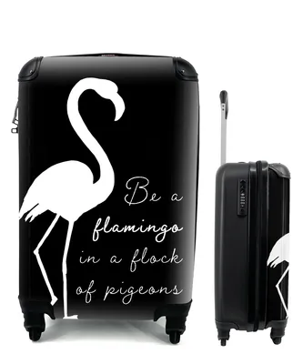 Produktbild von MuchoWow® Koffer Handgepäck Trolley Rollkoffer Kleine Reisekoffer mit 4 Rollen - Flamingo - Schwarz - Weiß - Cabin Size < 55x40x23 cm & 55x40x20 cm - Fotokoffer - Kabinenkoffer - Boardgepäck - Reise-Box - Reisekoffer - Reisegepäck - Koffer mit Bild - Trolley für Kinder