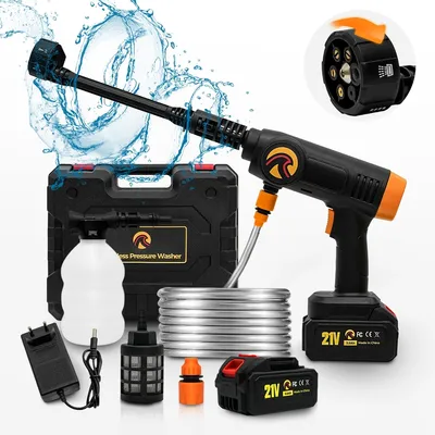 Produktbild von Akumulátorový vysokotlaký čistič 2000 W, 21 V 3,0 Ah, 100 barů, tryska 6 v 1, 2 baterie, 5 m hadice, přenosný, ideální do auta, na zahradu a do skladu