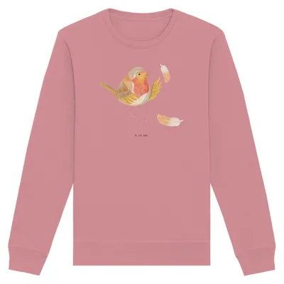 Produktbild von Mr. & Mrs. Panda Baumwoll Pullover Rotkehlchen Federn Größe M - Canyon Pink - Geschenk, Sweater, Motivationsbilder, Rundhals, fliegen, Lustige Sprüche, Spruch Mut, Vogel