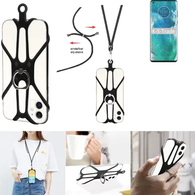 Produktbild von K-S-Trade 3in1 Handykette Handyband Handykordel Halsband Smartphone-Ring Handy-Ring kompatibel mit Motorola Edge+ Fingerhalterung Handyring