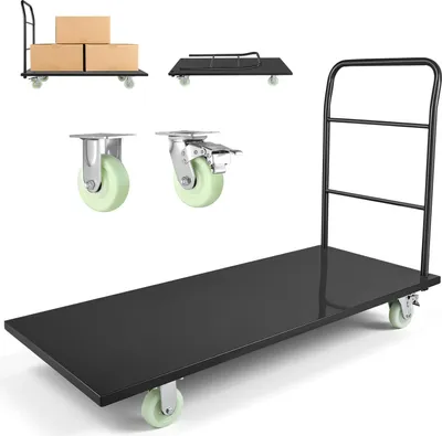 Image de SucceBuy Chariot à plate-forme pliable 907 kg, chariot de transport avec roues pivotantes et poignée, chariot roulant pour charges lourdes pour bagages, adapté aux entrepôts, ateliers et usines, 1525 x 700 x 1090 mm