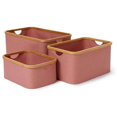 Immagine prodotto di Scatole portaoggetti Lumaland con cornice in bambù - Set da 3 - Rosa