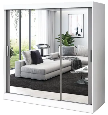 Produktbild von Kleiderschrank Weiß Matt & Anthrazit Matt - 200x200cm - Schiebetürenschrank KARL - mit 3 Spiegeln - für Schlafzimmer & Garderobe