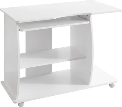 Produktbild von Computertisch GRASSE rollbar Weiß 90 x 71 x 50 cm mit Tastaturauszug | Laptop Tisch auf feststellbaren Rollen | PC-Tisch mit Drucker-Ablage platzsparend | Schreibtisch für kleine Räume