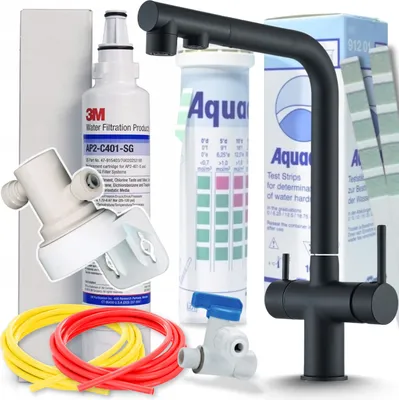 Produktbild von 3 Wege Küchenarmatur Ari Venom 2, ausziehbare Brause, Wasserfilter Anschluss, 360 Grad schwenkbar, Keramikkartusche, schwarz matt