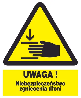 Zdjęcie produktu dla UWAGA  Niebezpieczeństwo zgniecenia dłoni - tablica 225X275 ostrzegawcza