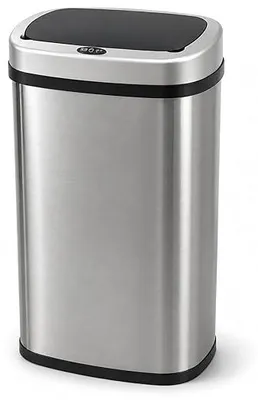 Imagen del producto de Contenedor de residuos con sensor - 60 litros - Cubo de basura de acero inoxidable - Cubo de basura con tapa de cierre suave - Color plateado