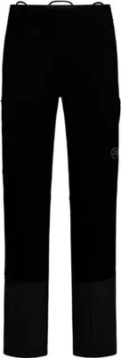 Schwarze Softshellhose Ikarus Pant M von La Sportiva mit verstärkten Beinabschlüssen und Logo auf dem linken Oberschenkel