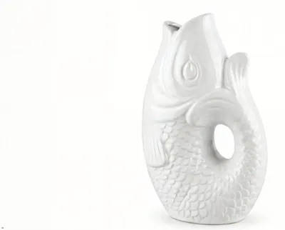 Produktbild von Fischvase 4 Farben Keramik weiße Vase in Karpfenform Klein Weiss 16cm