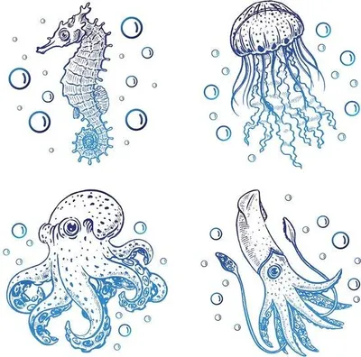 Produktbild von GORGECRAFT 4 verschiedene Designs mit Meeresbewohnern – statische Fensteraufkleber: Seepferdchen, Quallen, Kraken, Tintenfisch – nicht klebende Vinylfolie – für Schiebetüren – Wohnaccessoire – verhindert Vogelschläge