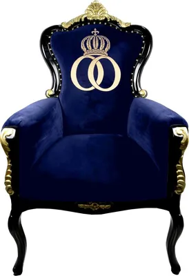 Produktbild von Pompöös by Casa Padrino Luxus Barock Sessel Bergere Blau / Schwarz / Gold mit Goldkrone - Pompööser Barock Sessel designed by Harald Glööckler
