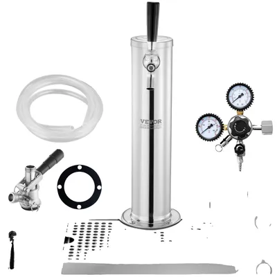 Produktbild von VEVOR Doppeltapfsäule für Fassbier, Edelstahl-Fassbier-Turm, Kegerator-Turm-Kit mit vormontierten Schläuchen und selbstschließendem Zapfhahn für Party, Bar, Pub, Restaurant, Einzelhahn-b, Doppelzählerregler, Kupplung, Tropfschale