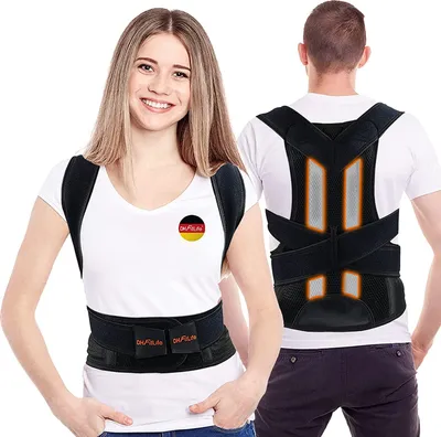 Produktbild von DH FitLife Haltungskorrektur | Rücken Geradehalter mit Taille | Haltungstrainer | Rückentrainer | Rücken & Schultergurt | Rückenstütze | Posture Corrector | für Damen u. Herren | S Taille 70-85cm