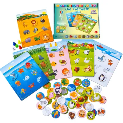 Produktbild von Magnetisches Lotto Tiere, Bingo Spiel für Kinder ab 3 Jahren, Lotto Memory Spiel, 54 Magnete, 6 Doppelseitige Spielfelder, Bilderlotto Autos