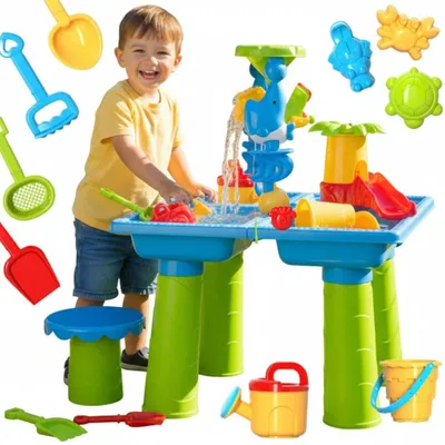 Produktbild von Woopie Wassertisch 2in1 Sandkasten mit Stuhl XL Aquapark 4 Pools 13 Acc.
