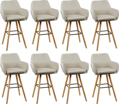 Produktbild von 8er Set Barhocker mit Stoffbezug Und Holzgestell Thekenhocker Rückenlehne Und Fußstütze Beige