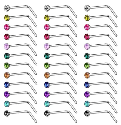 Produktbild von SYEYCW 36 Stück Nasenstecker, 20G Nostril Piercing, Edelstahl Nasenpiercing Stec