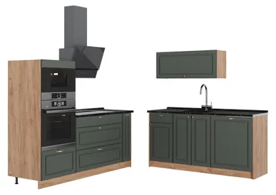 Immagine prodotto di Cucina Vicco Fame-Line Verde-oro rustico/Rovere dorato 340 cm, PL Antracite, Model 63705