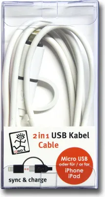 Zdjęcie produktu dla 2GO 2in1 USB Lade-/Datenkabel f. Micro-USB & Apple 100cm ws