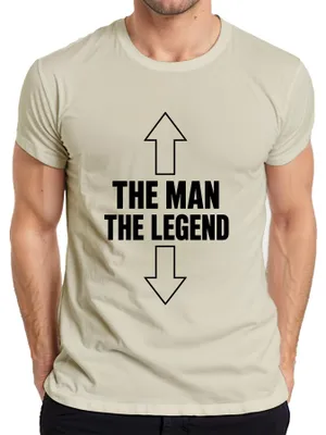 Productafbeelding van De Man, De Legende. Grappig cadeau voor mannen, vaders, heren. T-shirt met de tekst "Legende". Natuur, maat XL