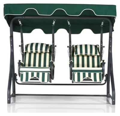 Image de Balancelle de jardin 2 places en métal et polyester blanc, vert et noir 200 x 165 x 110 cm