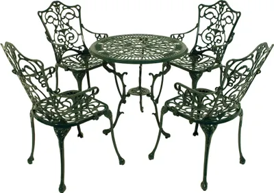 Produktbild von TPFGarden BISTROSET Boulder - Jugendstil - Gartenmöbel Set 5-teilig, Sitzgruppe Aluguss antik dunkelgrün