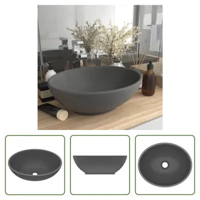 Produktbild von The Living Store s Ovales Waschbecken Matt Dunkelgrau 40x33 cm Keramik