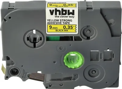 Produktbild von vhbw Schriftband-Kassette kompatibel mit Brother PT H101TB, H105, H105NB, H105WB Etiketten-Drucker 8m x 9mm Schwarz auf Gelb, Extra Stark, Laminiert