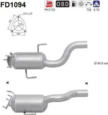 Produktbild von AS FD1094 Dieselpartikelfilter Rußpartikelfilter DPF für VW Touareg (7P5, 7P6) Euro 5 Abgasanlage Diesel
