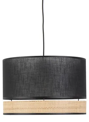 Produktbild von Hängeleuchte Metall Stoff D: 38 cm H: max. 170 cm Schwarz Natur E27 rund Modern Hängelampe