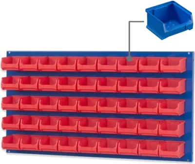 Produktbild von Trägersystem Blaue Systemplatte mit 45x blauen Sichtlagerboxen 1.0 | Maße HxB 50x100cm | Sichtlagerbox, Sichtlagerbehälter, Sichtlagerkasten